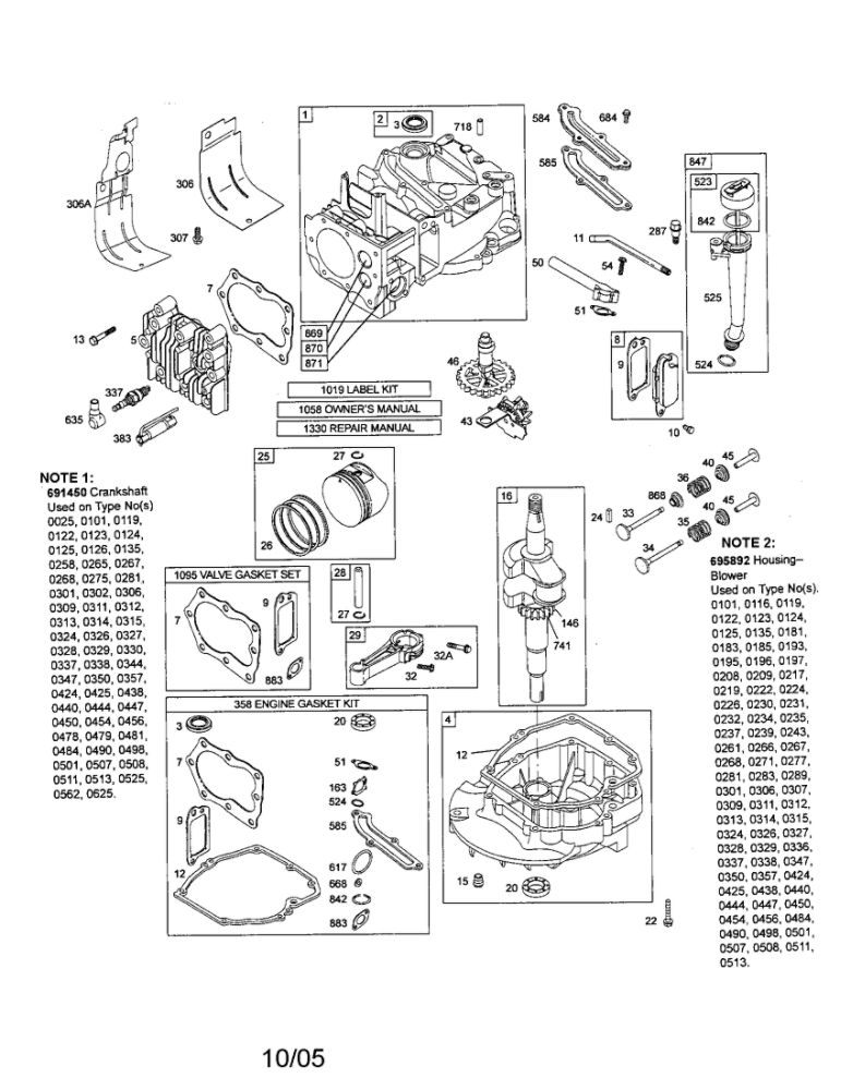 Cylinder And Crankshaft Diagram and Parts List for 123K02-0478-E1  Briggs and Stratton Engine